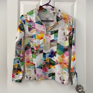 Obermeyer Colorful Geometric Long Sleeve 1/4 Zip Top, Size Youth Large